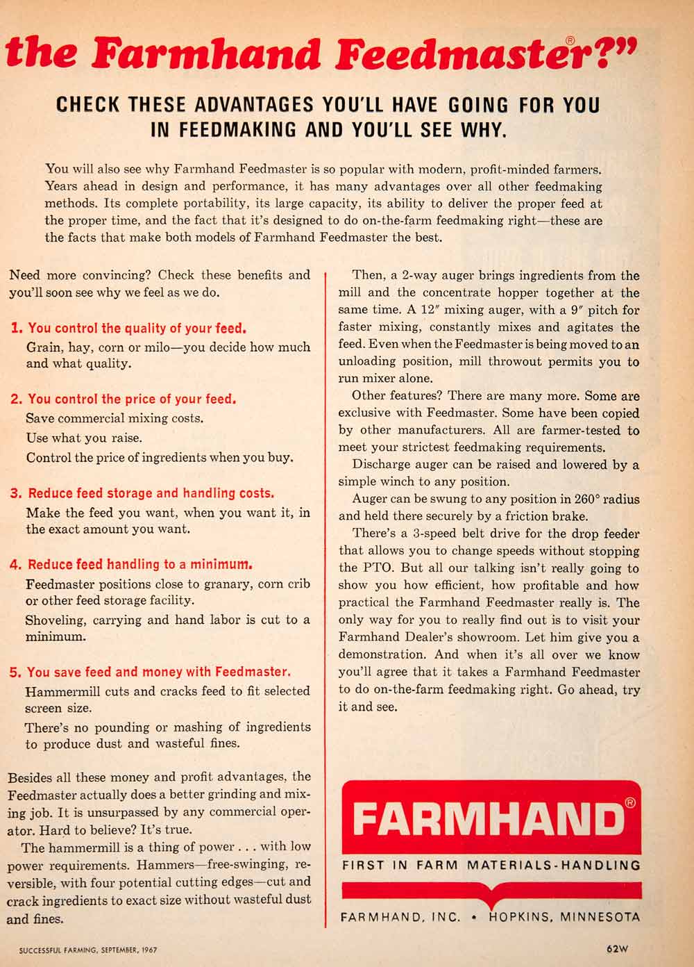 1967 Ad Farmhand Farming Equipment Machinery Agriculture Feedmaster SF3