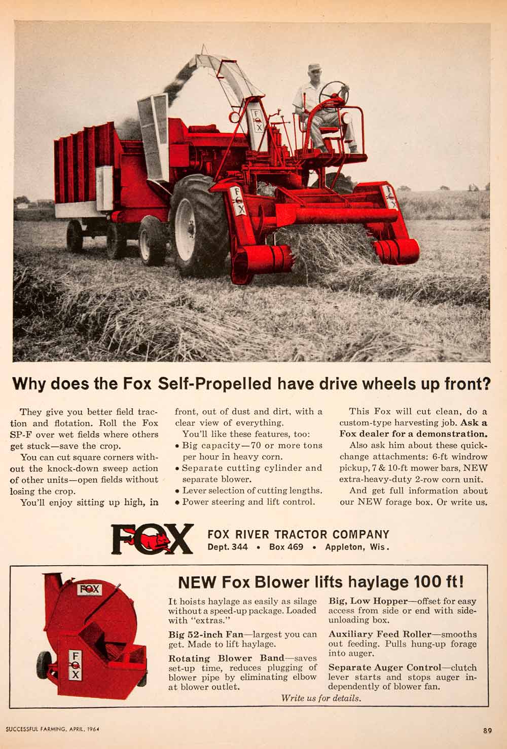 1964 Ad Fox River Tractor Appleton Wisconsin Hay Farmer Blower Machinery SF4