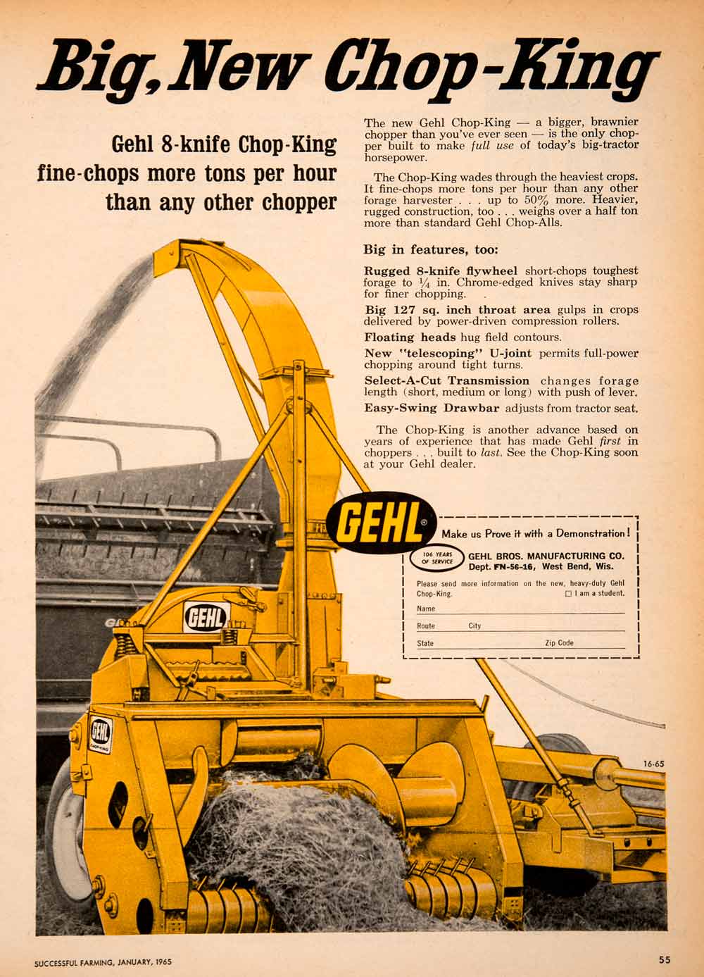 1965 Ad Gehl Brothers Manufacturing West Bend Wisconsin Chop-King Chopper SF4