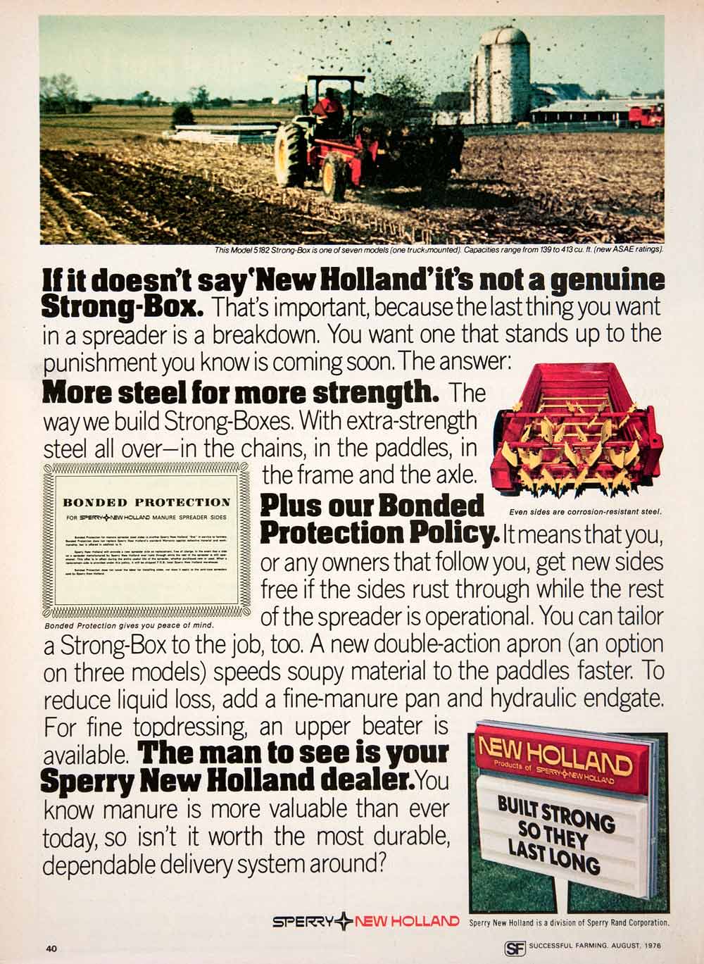 1976 Ad Sperry New Holland Rand Barn Model 5182 Tractor Spreader Manure Farm SF4