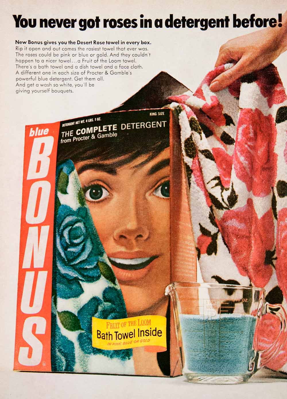 1966 Ad Rose Detergent Desert Bath Towel Fruit Loom Procter Gamble Fabric SF4