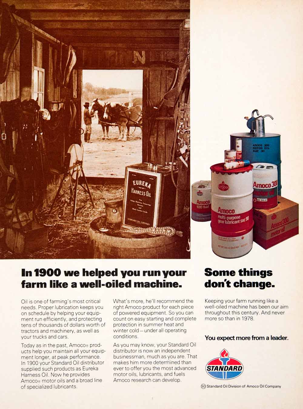 1978 Ad Standard Oil Amoco Fuel Harness Oil Eureka Lubricant Advertisement SF4