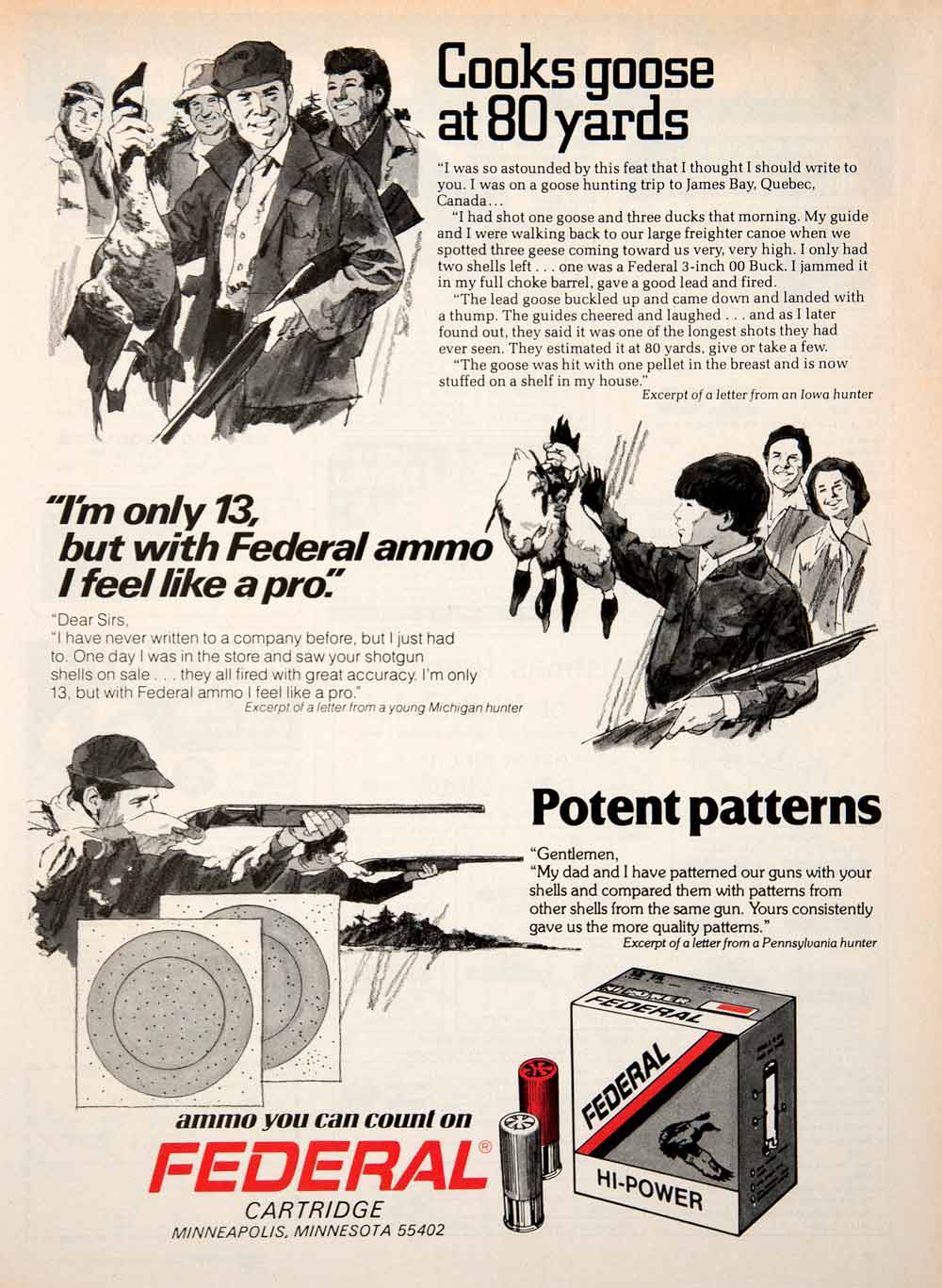 1977 Ad Federal Cartridge Minneapolis Minnesota Gun Shooting Hunting Geese SF4