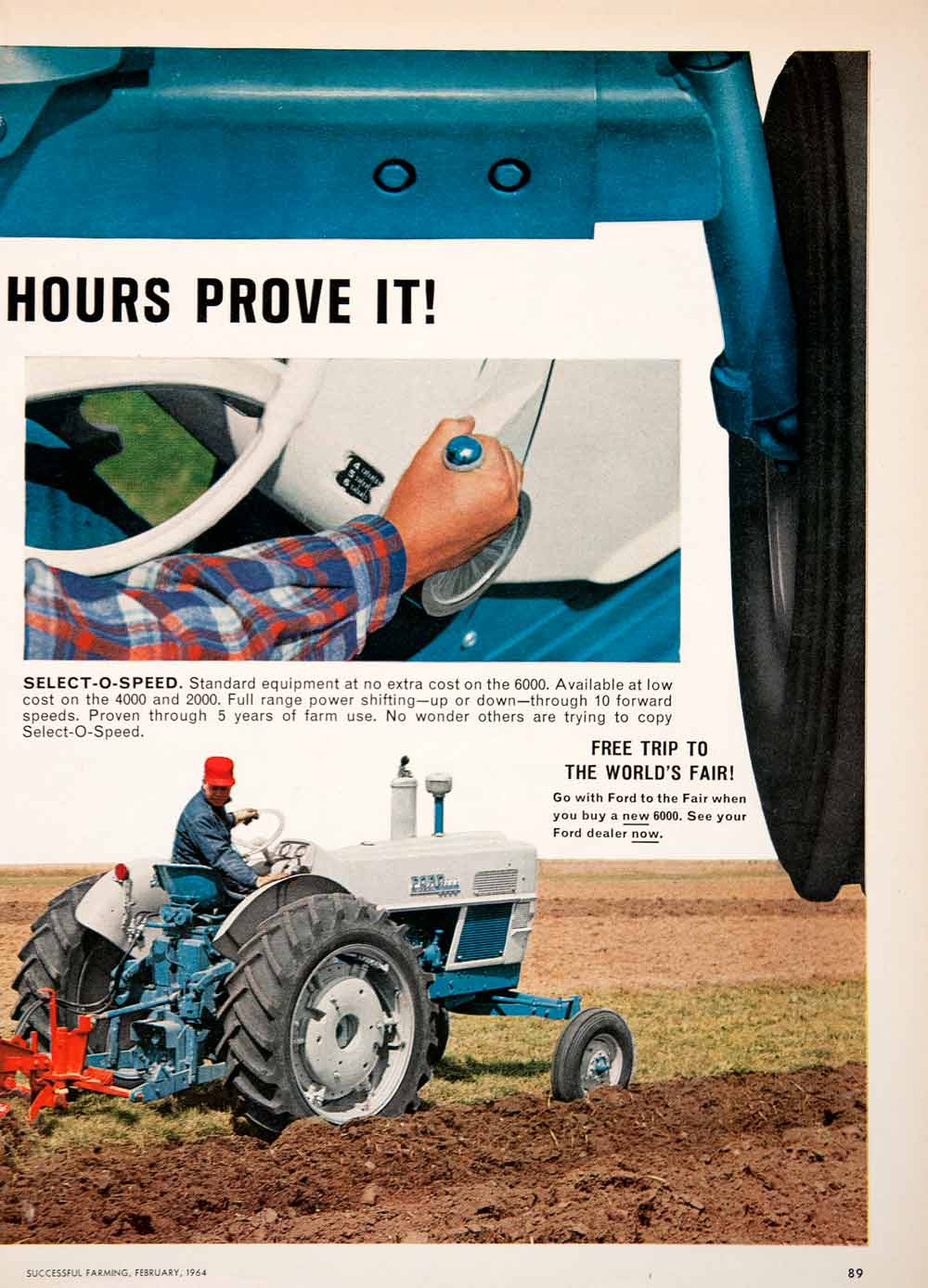 1964 Ad Ford Tractor Farming Vehicle Plow Agriculture 6000 Select-O-Speed SF4