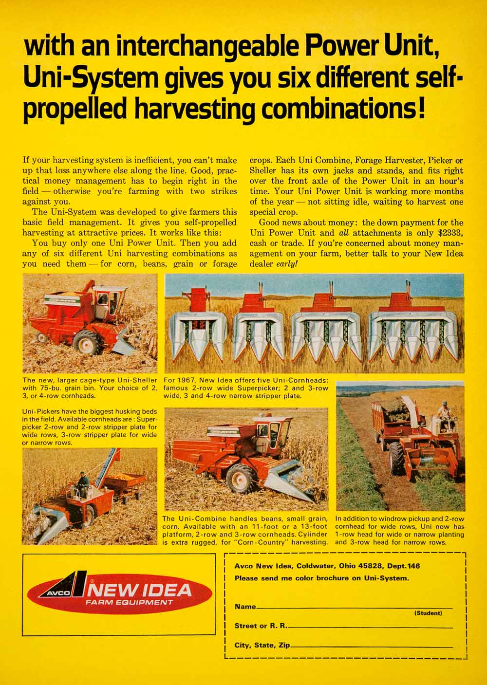 1967 Ad AVCO New Idea Farm Equipment Coldwater Ohio Harvest Advertisement SF4