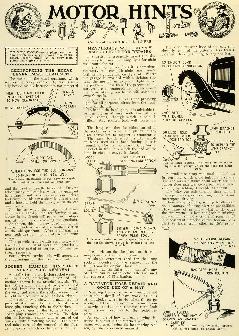 1927 Article Antique Car Parts Motor Hints Spark Plug Radiator Headlamps SI1