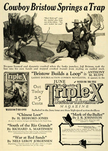 1927 Ad Cowboy Jeff Bristow Fawcetts Triple X Western Publication Anthony M SI1