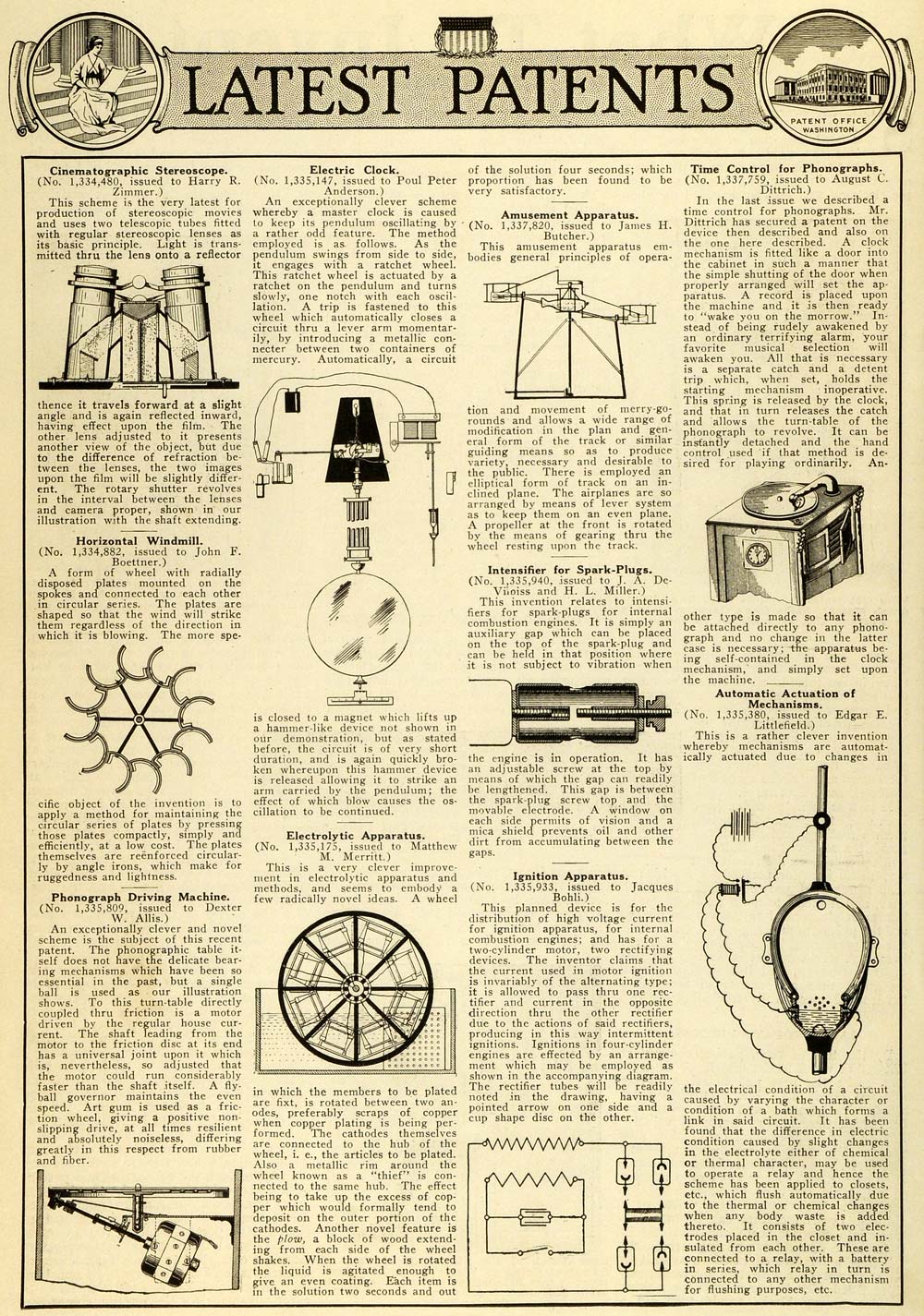 1920 Article Science Invention Patents Electrical Phonograph Spark Plugs SI1