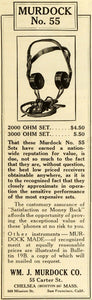 1920 Ad William J. Murdock No. 55 Musical Headphones Price Chelsea SI1