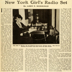1920 Article New York Inventor Abby P. Morrison Wireless Radio Communication SI1