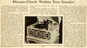 1920 Article Phonograph Phono Alarm Clock Westminster Abbey Music Record SI1