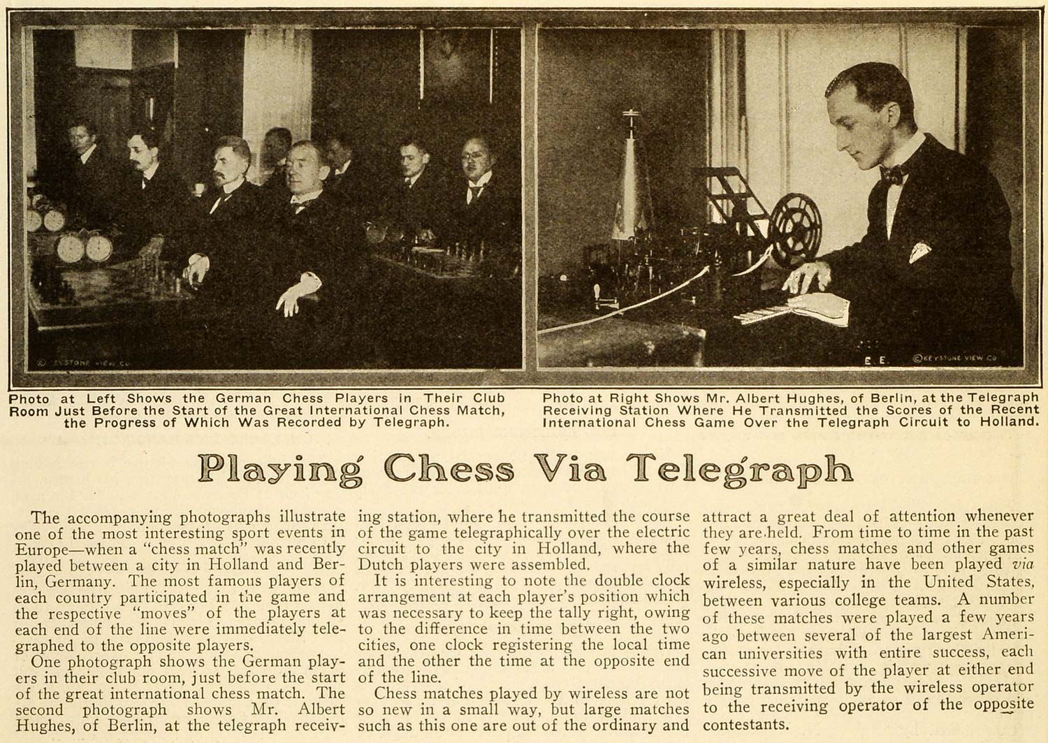 1920 Article Playing Berlin German Chess Game Telegraphy Albert Hughes SI1