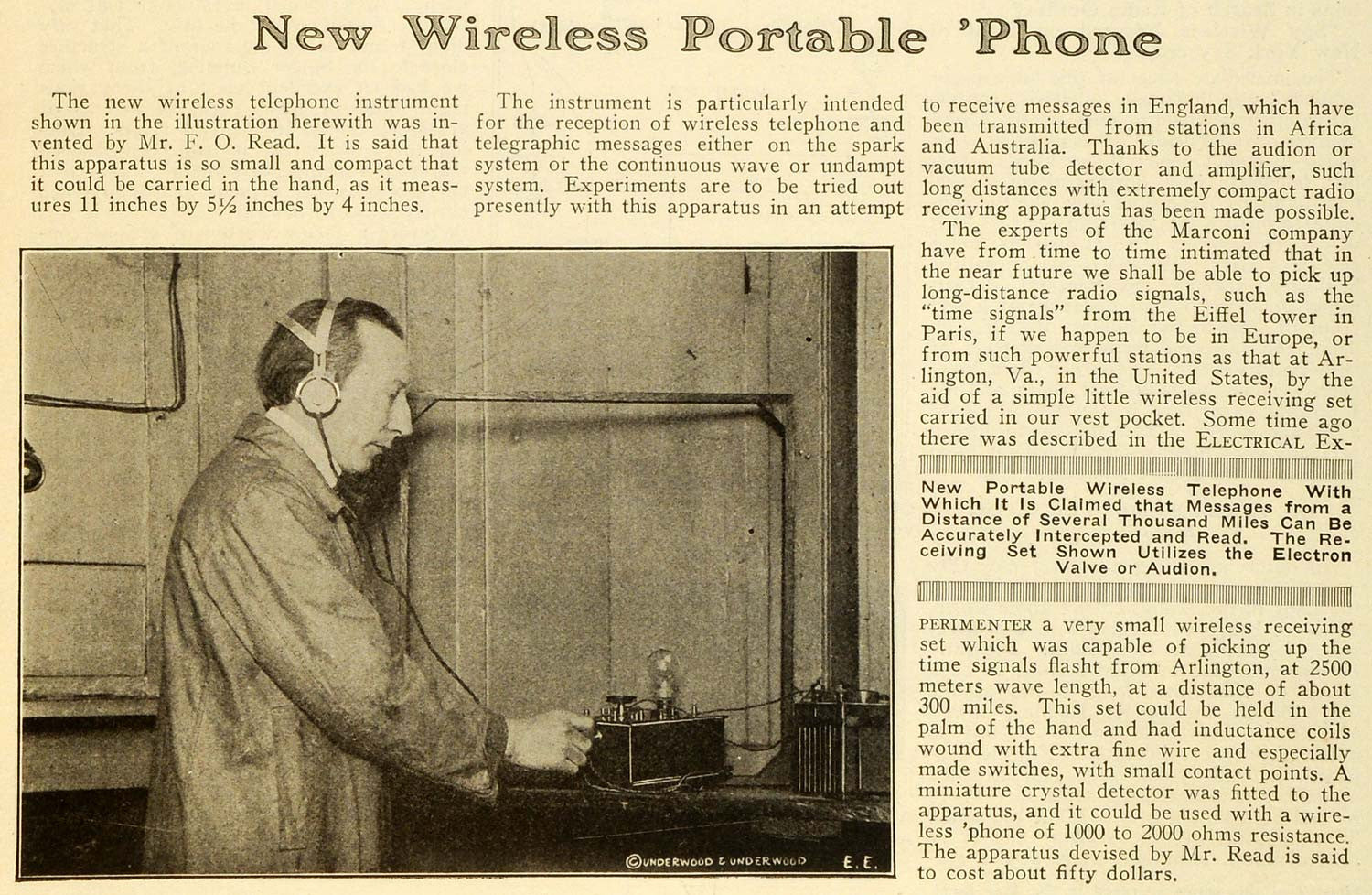 1920 Article Wireless Portable Telephone F. O. Read Message Transmitter SI1