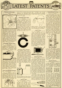 1920 Article Patent Phonograph Clock Magnet Spark Plug Reading Light Compass SI1