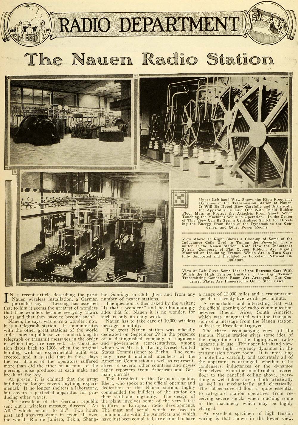 1920 Article Nauen Radio Station Santiago Chile Ellis Dresel President SI1