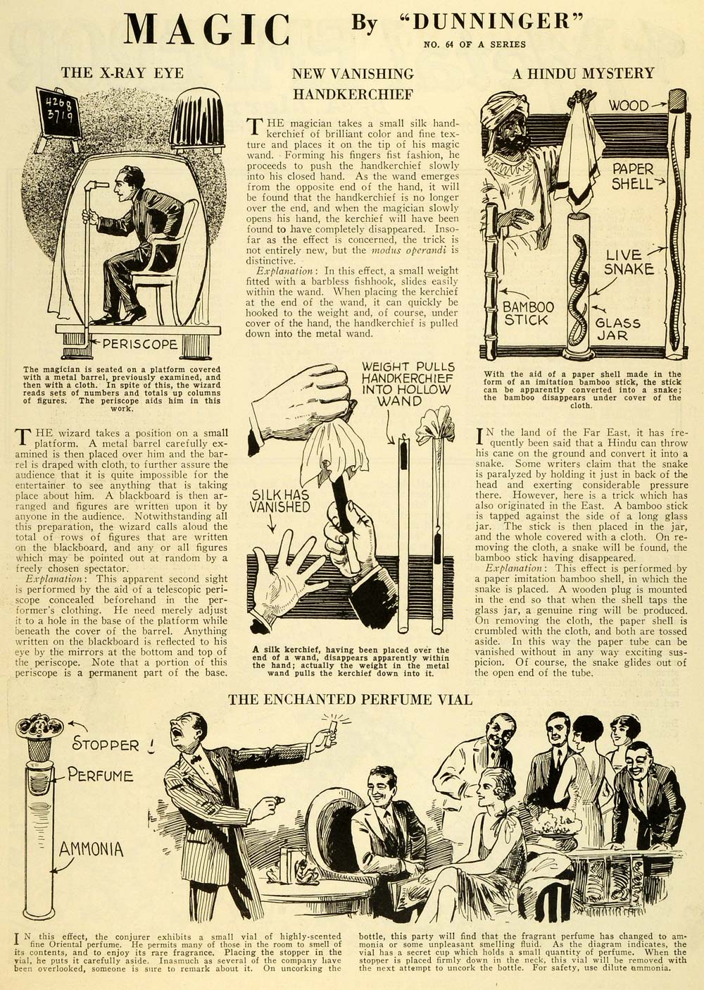 1928 Article Dunninger Magic X-Ray Eye Handkerchief Hindu Perfume Vial SI1