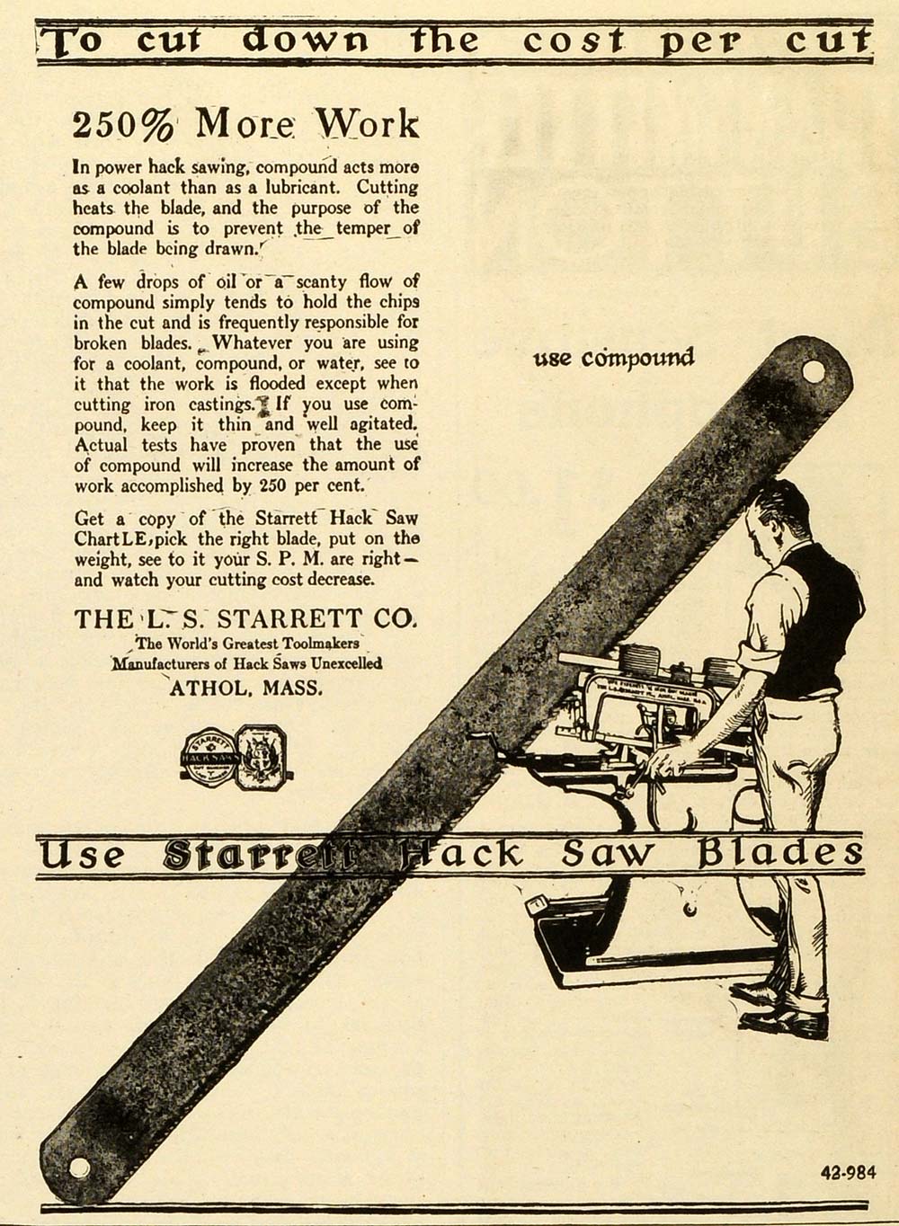 1920 Ad Starrett Saw Company L S Athol Massachusetts Blade Tool Construction SI1