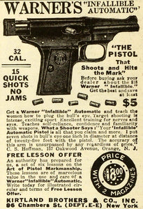 1921 Ad Warner's Automatic Pistol Kirtland Brothers Chambers New York SI1