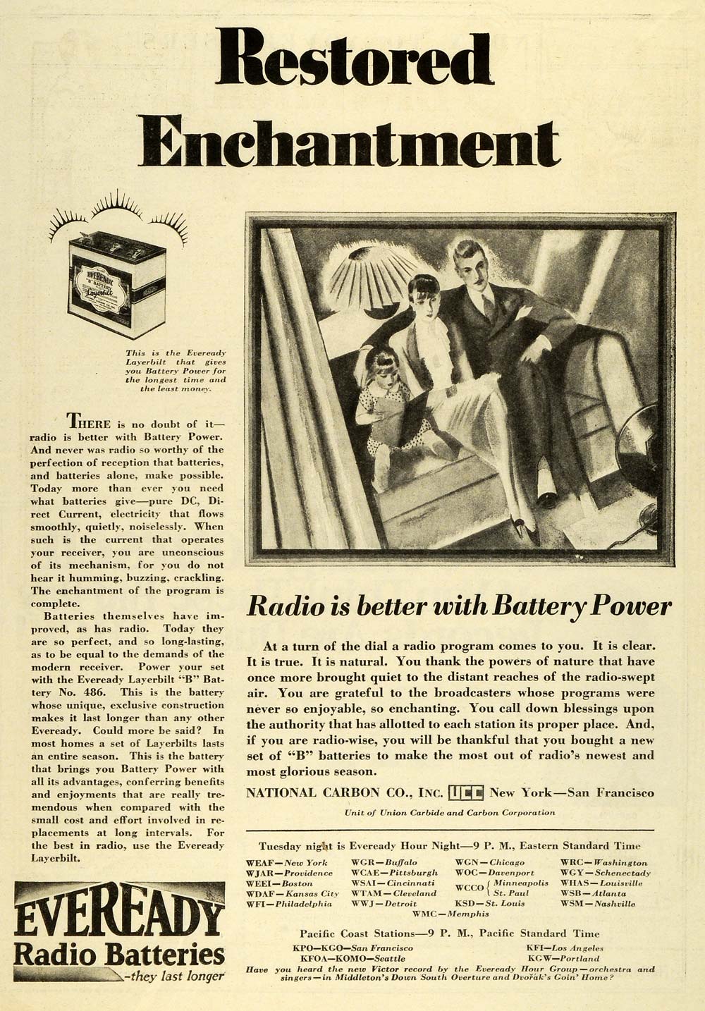 1927 Ad Eveready Radio Batteries National Carbon Family Living Room SI1