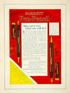 1927 Ad Barrett Combination Pen Pencil Writing Tools New York City Engraved SI2