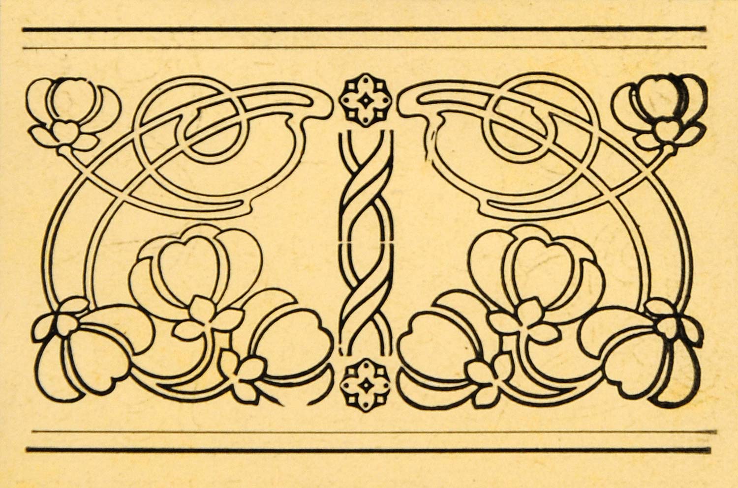 1921 Art Nouveau Floral Design Border Lithograph - ORIGINAL SIL1