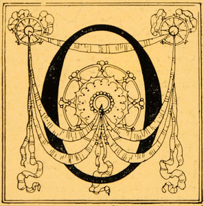 1921 Art Nouveau Initial Cap Letter "O" Ribbon Design - ORIGINAL SIL1