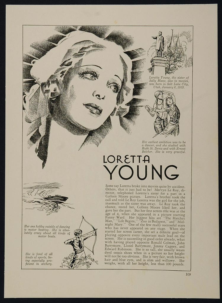 1933 Loretta Young Actor Film Movie Star Biography - ORIGINAL