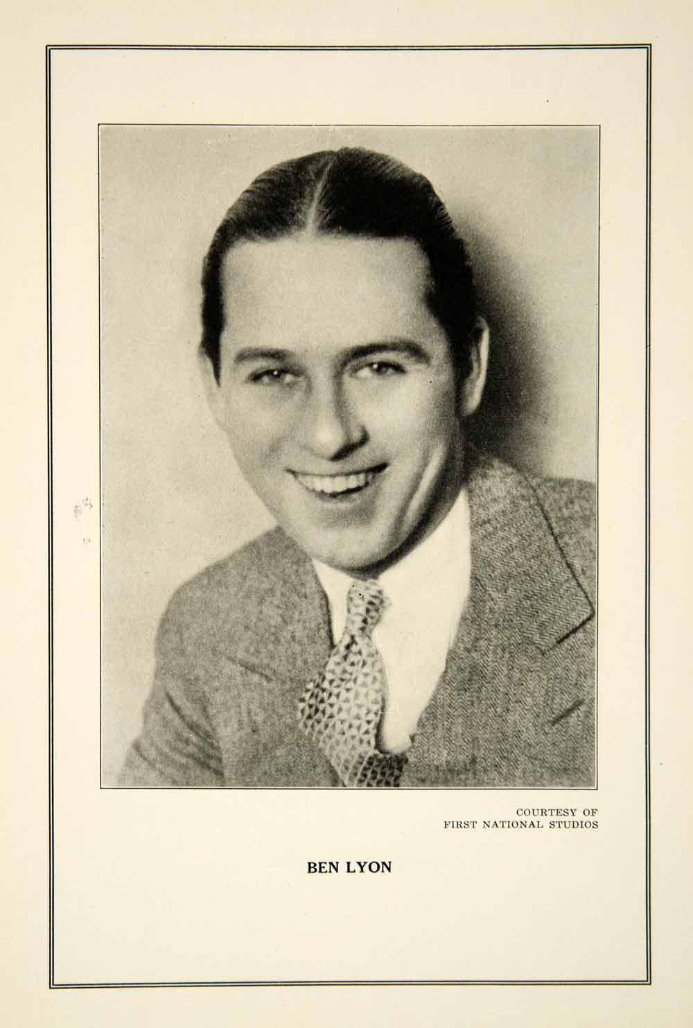 1927 Print Ben Lyon Actor Leading Man Silent Film Star 20th Century Fox Portrait