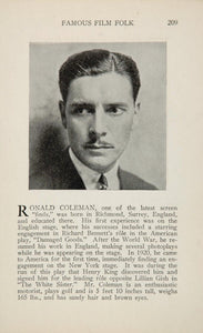 1925 Ronald Coleman Mabel Ballin Silent Film Actor - ORIGINAL HISTORIC IMAGE
