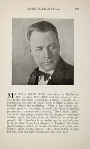 1925 Mahlon Hamilton Stuart Holmes Silent Film Actor - ORIGINAL HISTORIC IMAGE