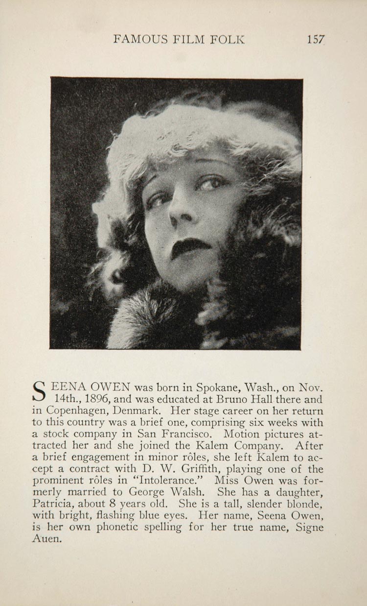 1925 Seena Owen Madeline Hurlock Silent Film Actor - ORIGINAL HISTORIC IMAGE