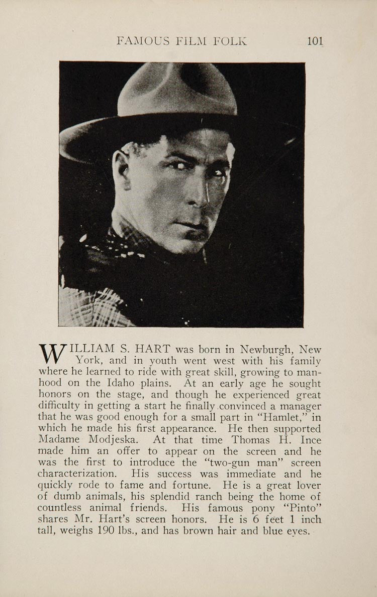 1925 William S. Hart Laura La Plante Silent Film Actor ORIGINAL HISTORIC IMAGE - Period Paper
