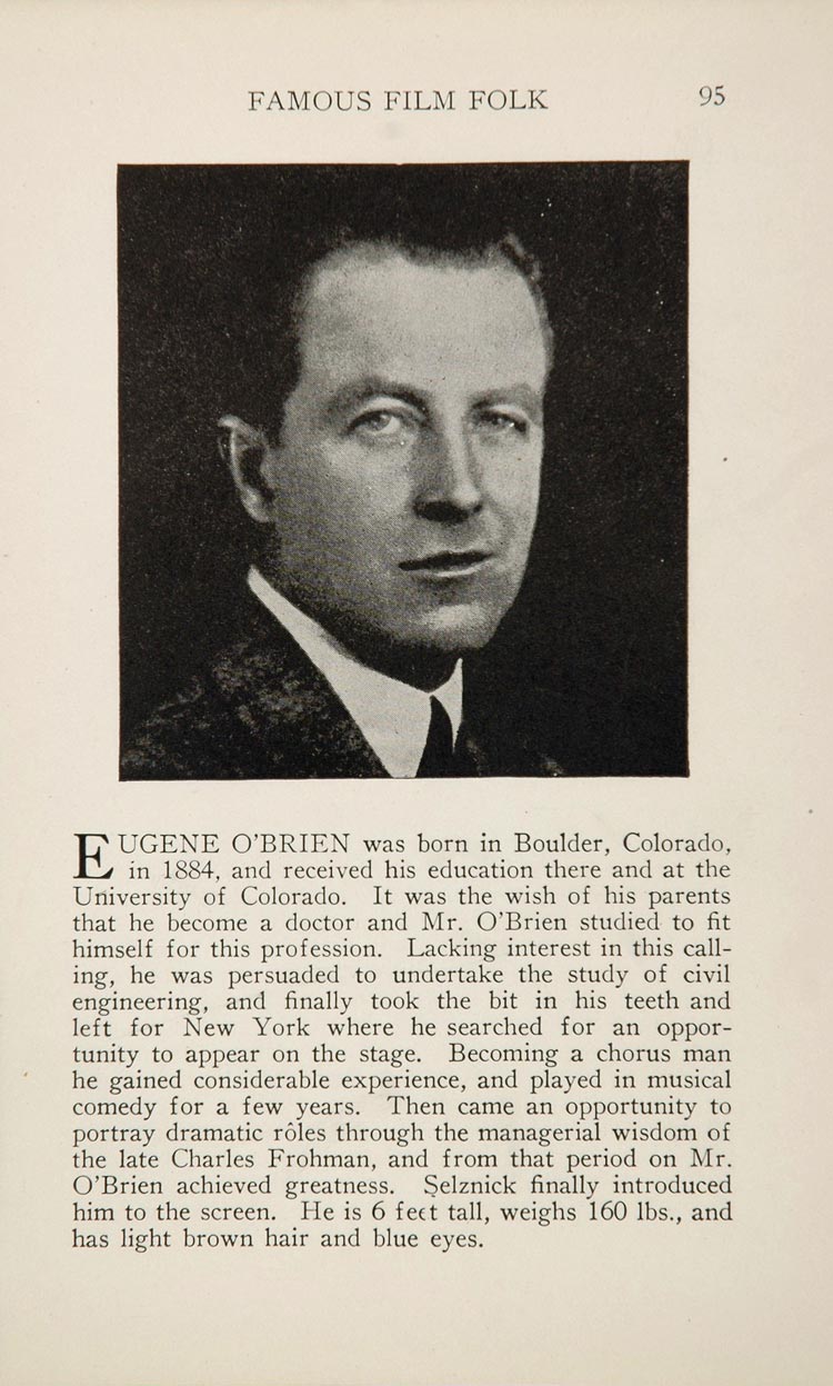 1925 Eugene O'Brien Alice Calhoun Silent Film Actor - ORIGINAL HISTORIC IMAGE