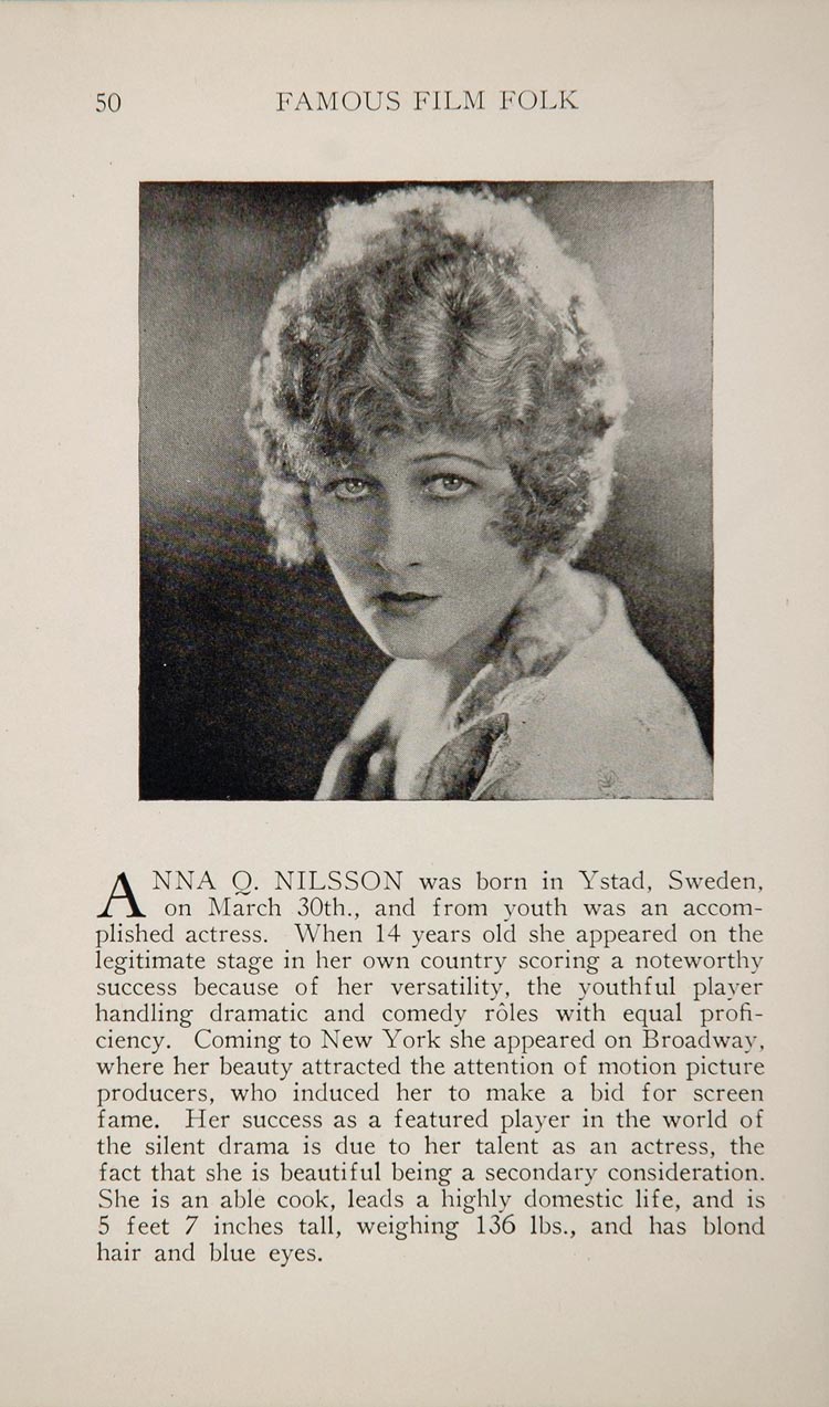 1925 Anna Q. Nilsson Rod La Roque Silent Film Actor - ORIGINAL HISTORIC IMAGE