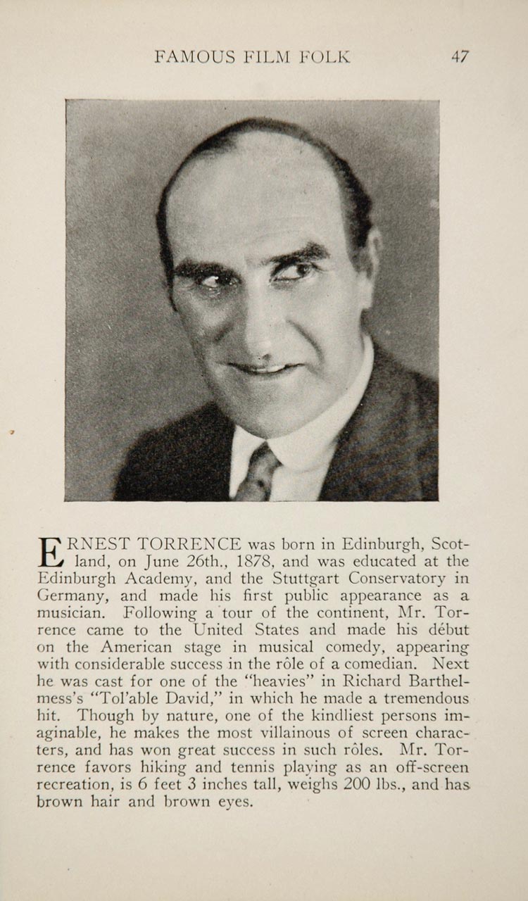 1925 Ernest Torrence Lois Wilson Silent Film Actor - ORIGINAL HISTORIC IMAGE