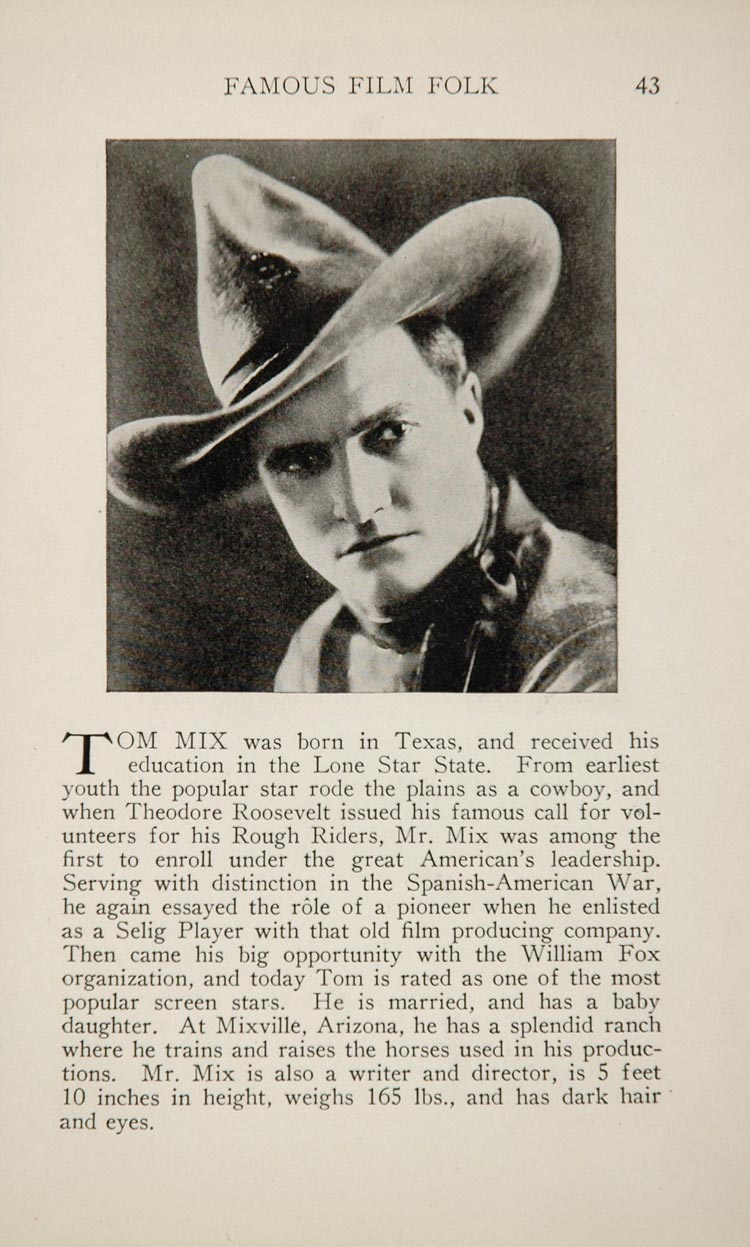1925 Tom Mix Cowboy Anita Stewart Silent Film Actor - ORIGINAL HISTORI ...