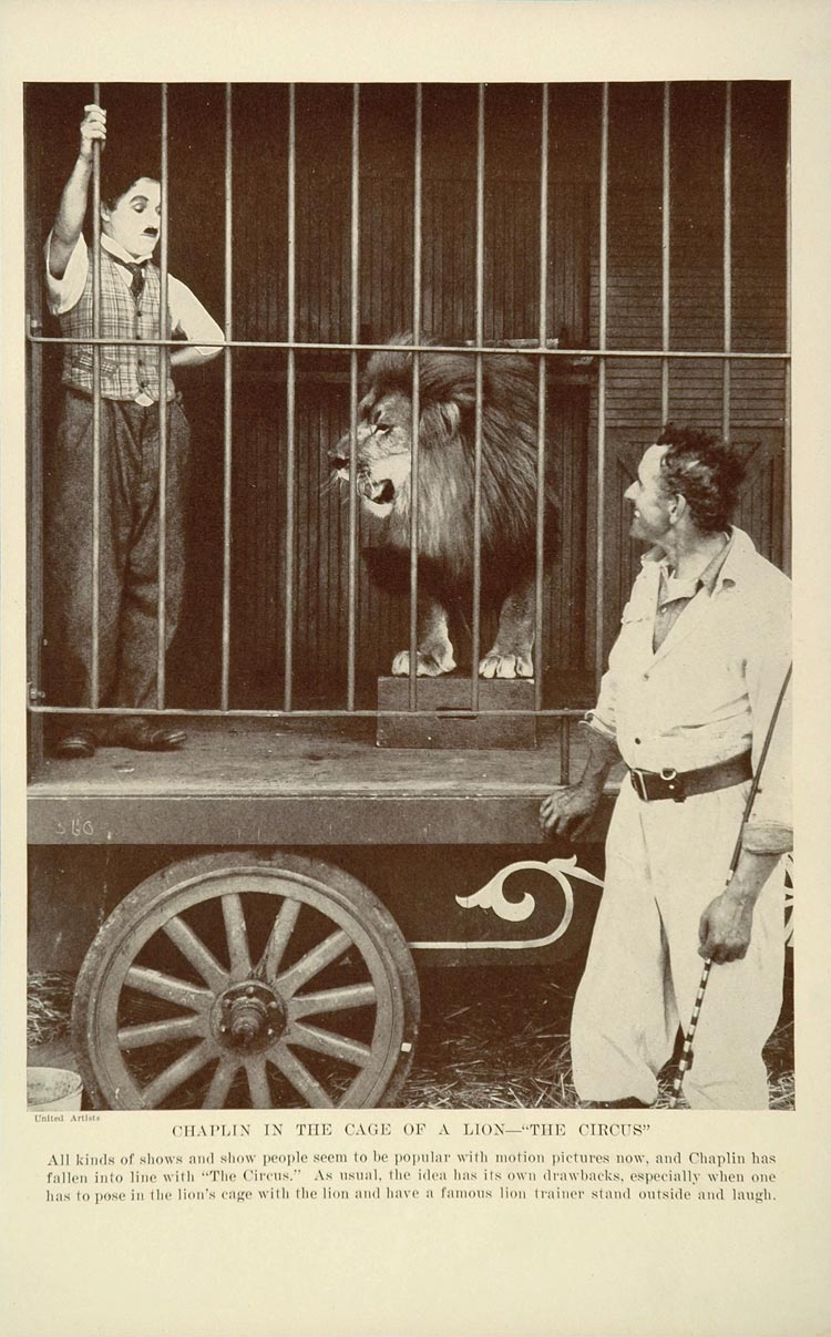 1927 Print Silent Film Scene Chaplin Circus Lion Cage - ORIGINAL