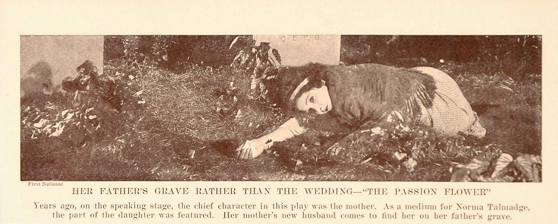 1927 Print Silent Film Scene Passion Flower Norma Talmadge Acacia Father Grave