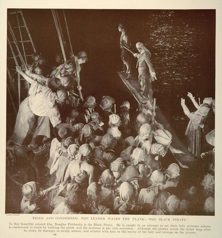 1927 Print Film Scene Black Pirate Walk Plank Fairbanks - ORIGINAL