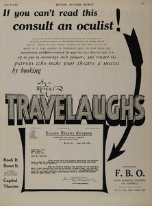 1922 Ad Silent Film Travelaughs Henry Hy Mayer Movie - ORIGINAL SILENT
