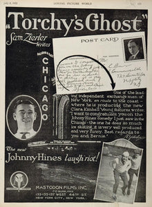 1922 Ad Torchy's Ghost Comedy Mastodon Silent Film - ORIGINAL ADVERTISING SILENT