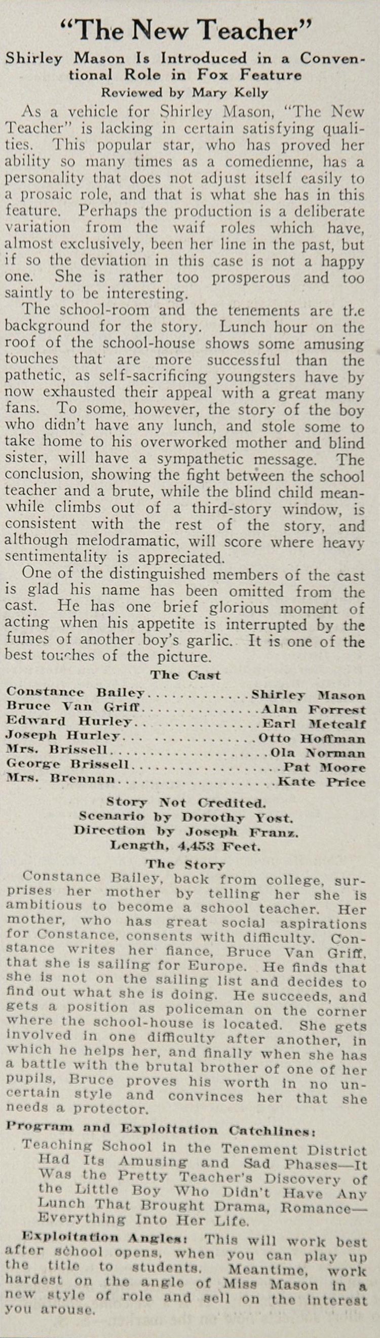 1922 New Teacher Silent Film Joseph Franz Movie Review - ORIGINAL SILENT