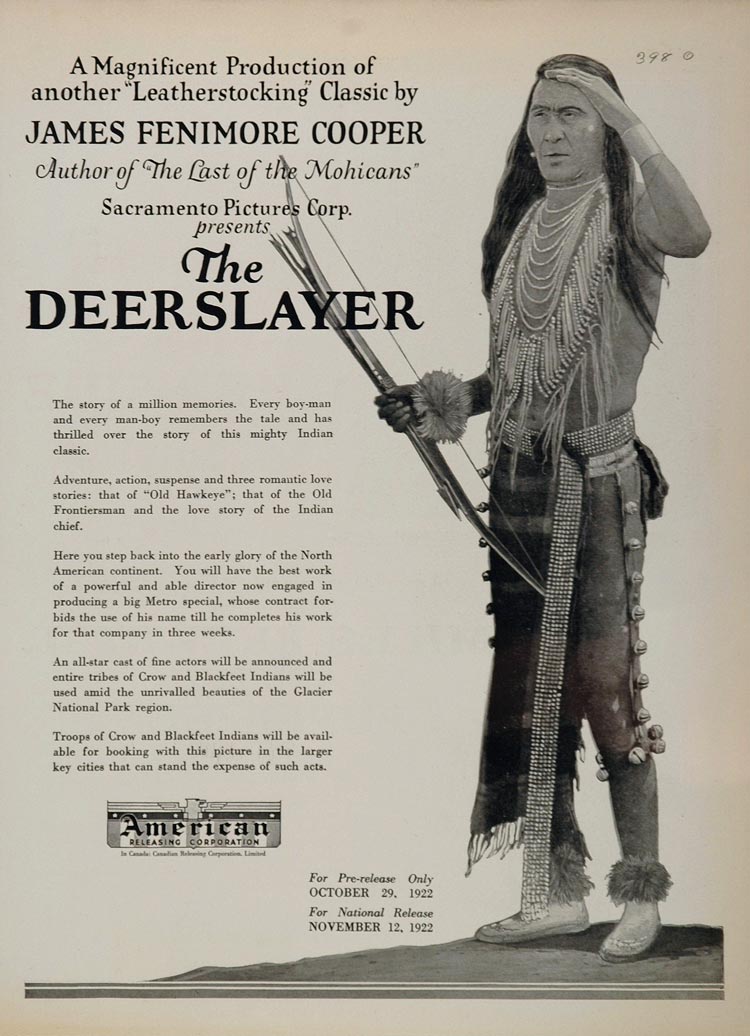 1922 Ad Silent Film The Deerslayer Miles Brewster Movie - ORIGINAL SILENT