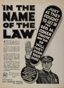 1922 Ad Silent Film In the Name of the Law R-C Picture - ORIGINAL SILENT