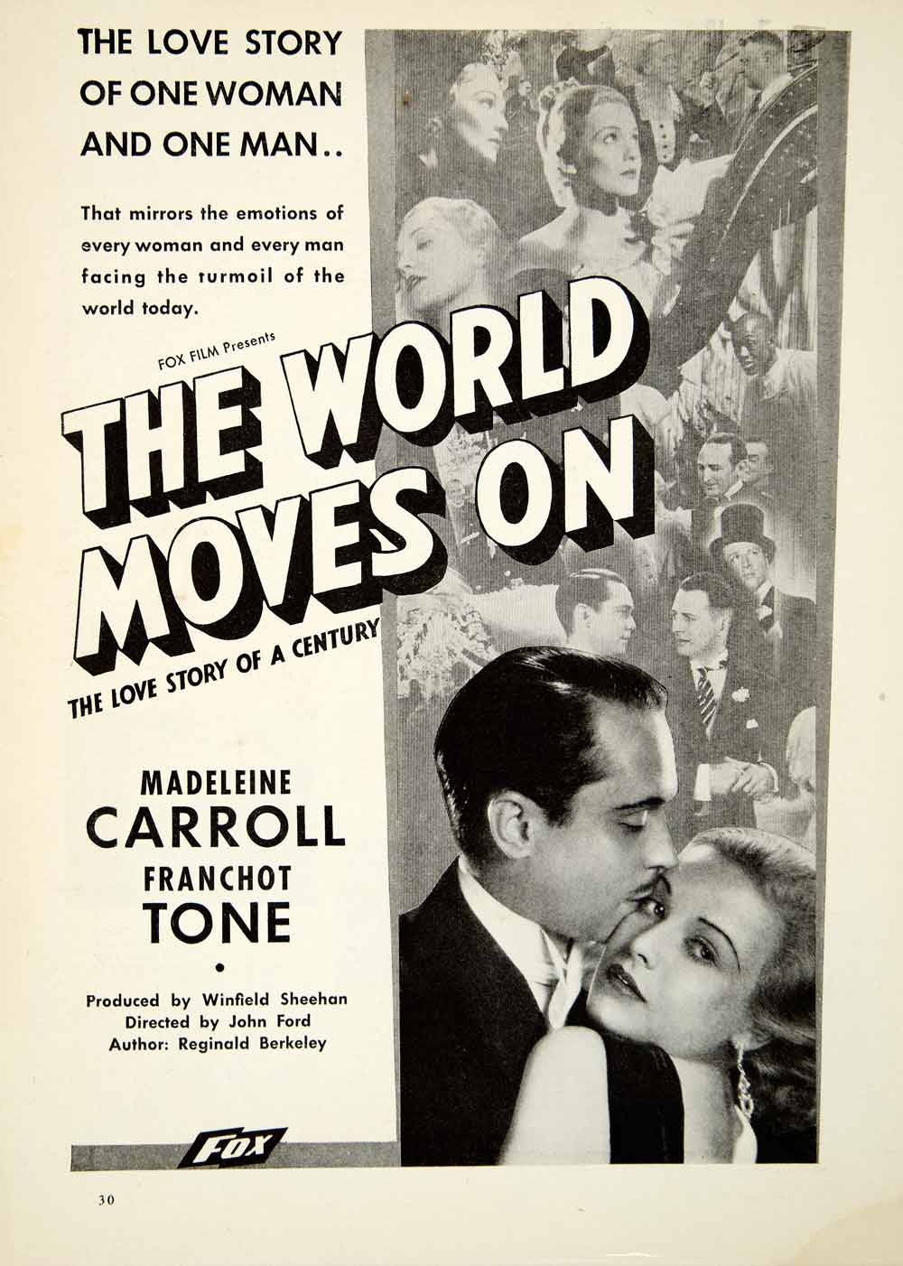 1934 Ad World Moves On Movie Film Madeleine Carroll Franchot Tone Actors SILV1