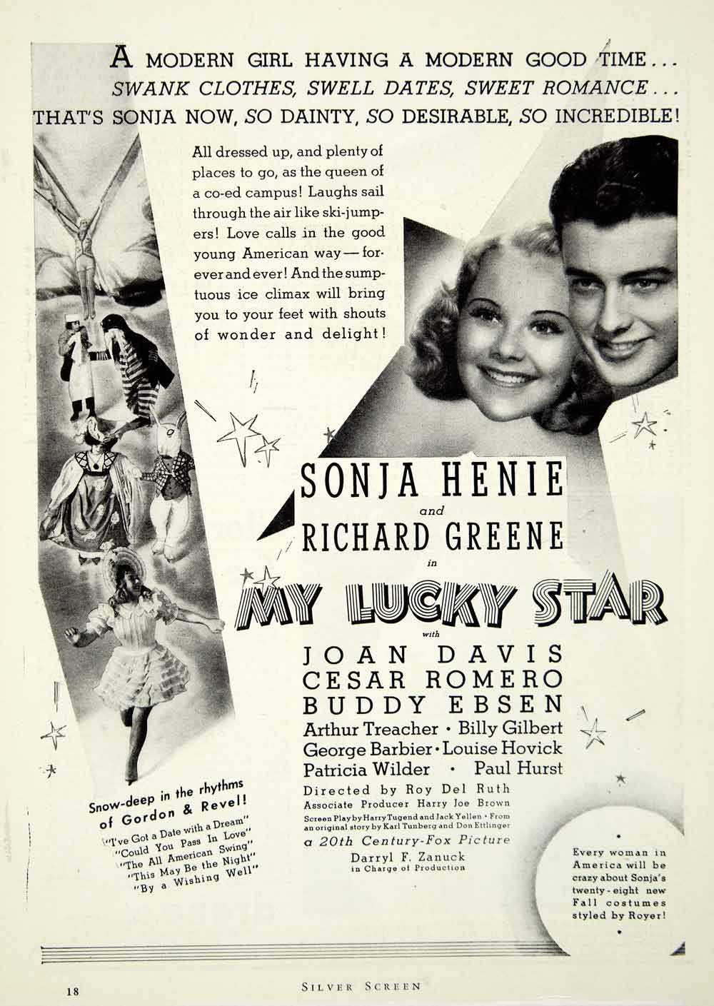 1938 Ad Lucky Star Sonjia Henie Richard Greene Movie Film Actor Gordon SILV1