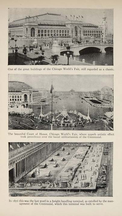 1928 Print Architecture Chicago World's Fair 1893 Court ORIGINAL HISTORIC SKY