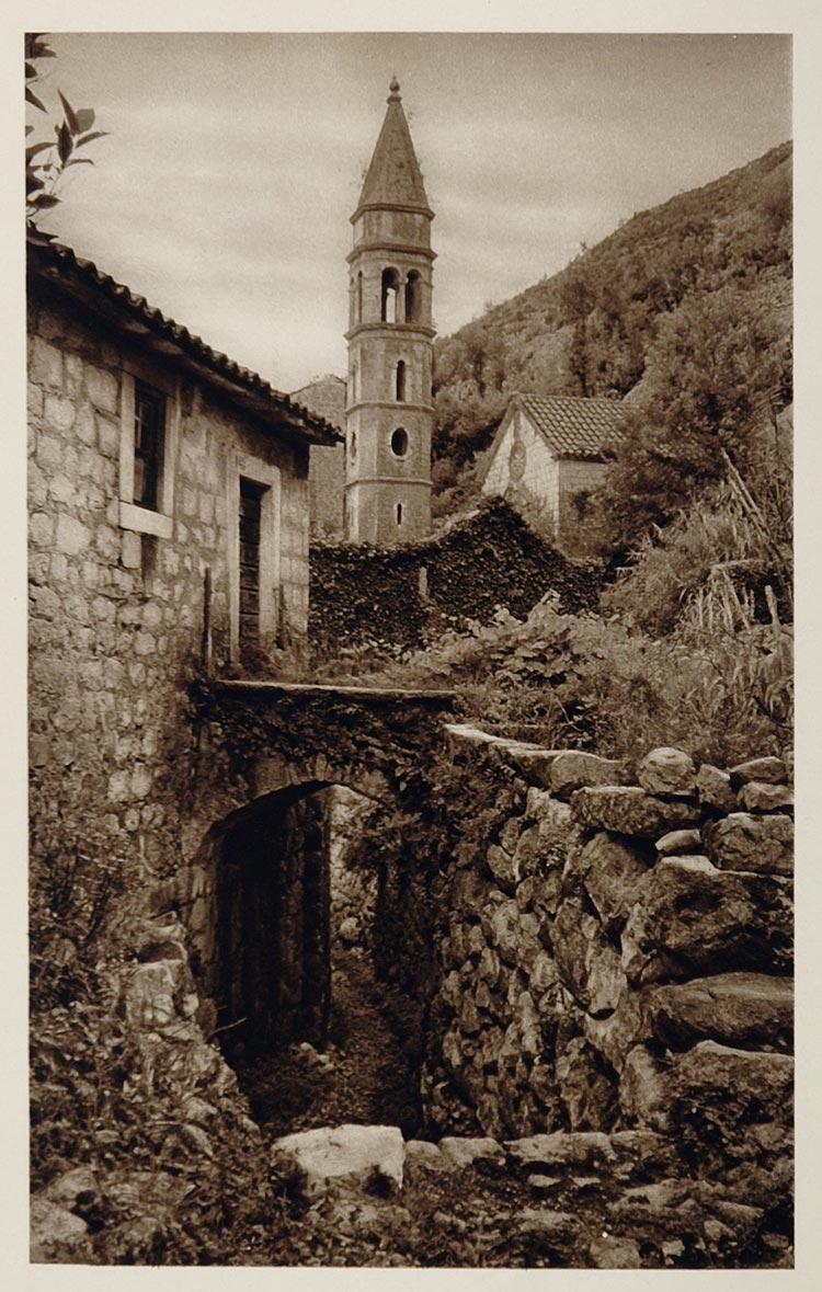 1926 Perast Perasto Montenegro Coast Town Photogravure - ORIGINAL SLAV1