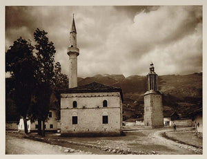 1926 Minaret Tower Mosque Nova Pec Serbia Photogravure - ORIGINAL SLAV1