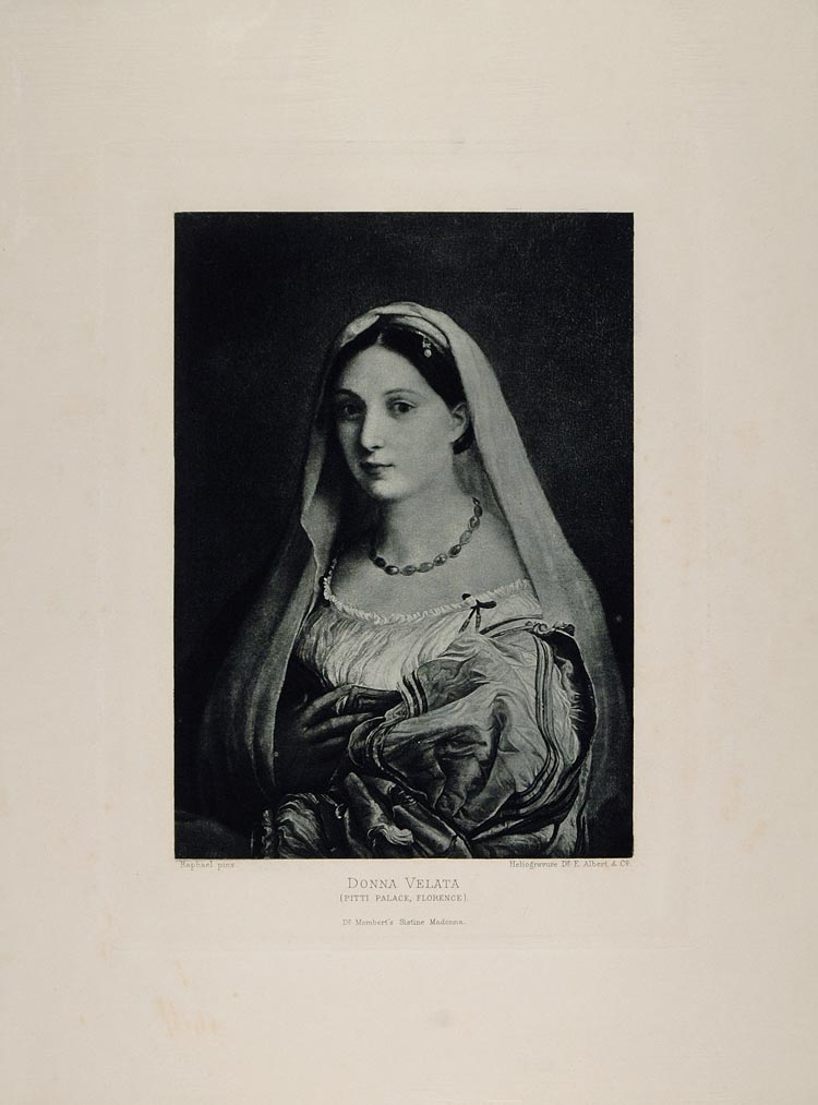 1895 Print Raphael Donna Velata Renaissance Portrait - ORIGINAL SM1